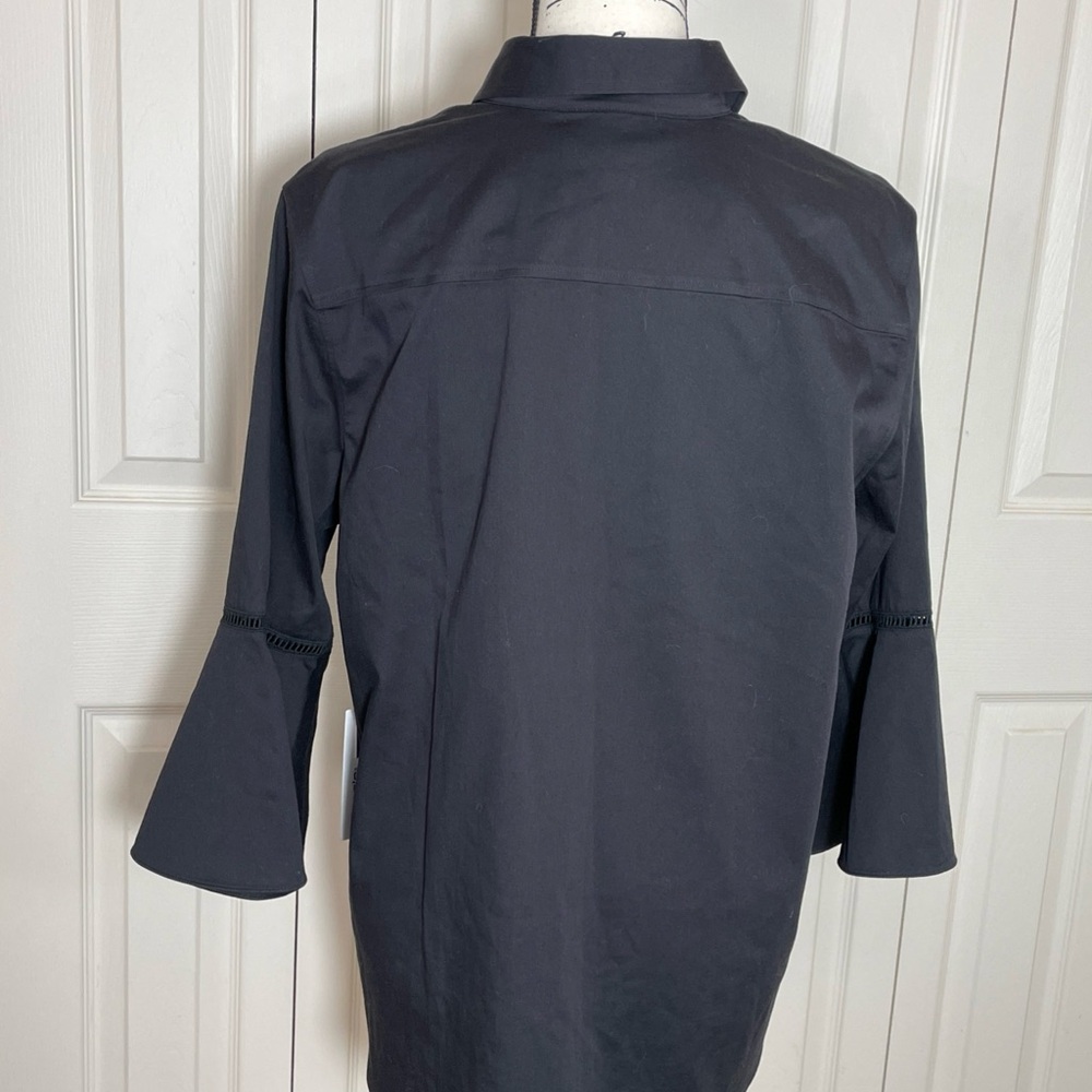 Chico’s Women's Black Stretch Cotton Flared Sleeve LS Button Up Shirt - Sz 2 NWT - Picture 4 of 14